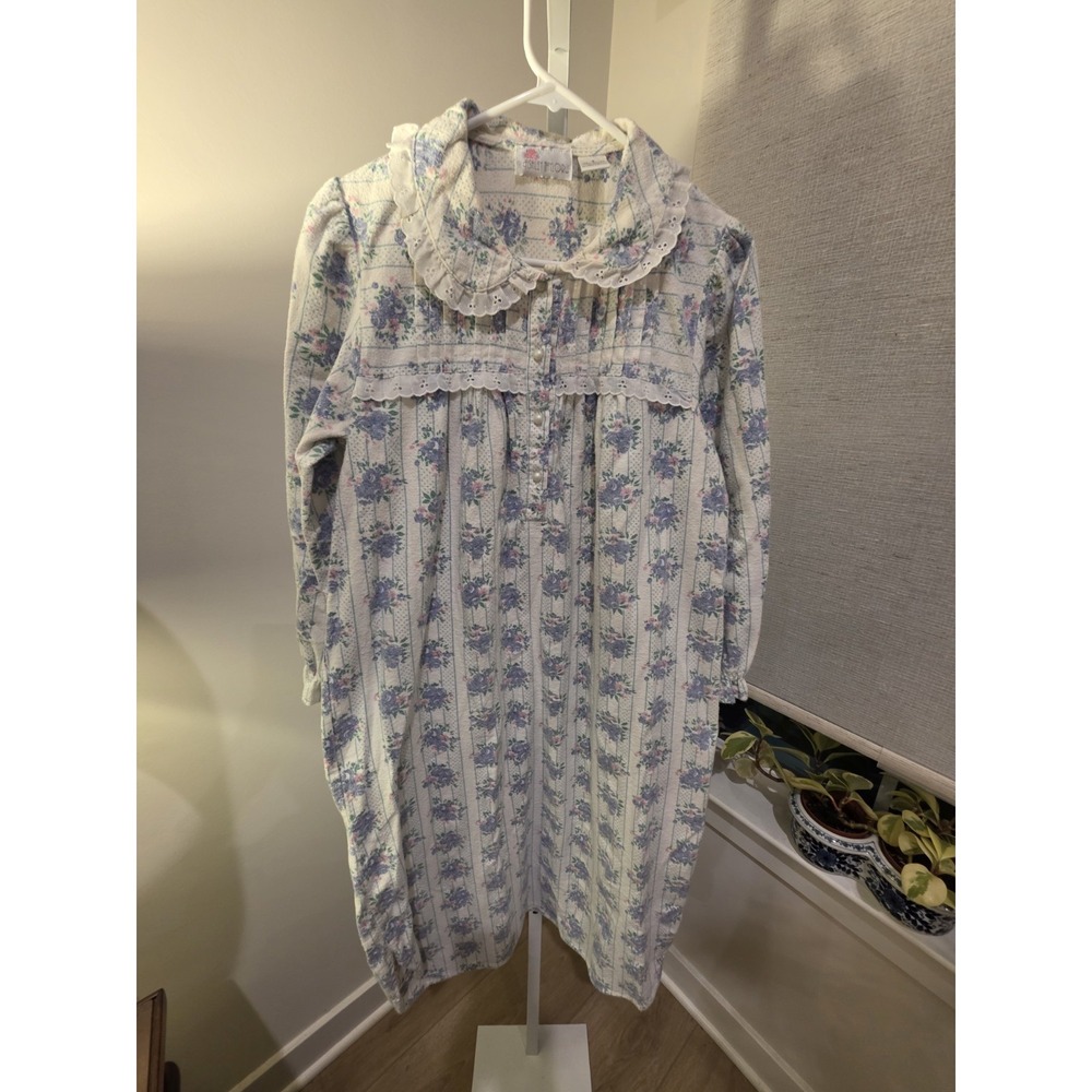 Ashley Taylor Vtg S Cotton Flannel Nightgown Purple Floral Prairie Cottagecore